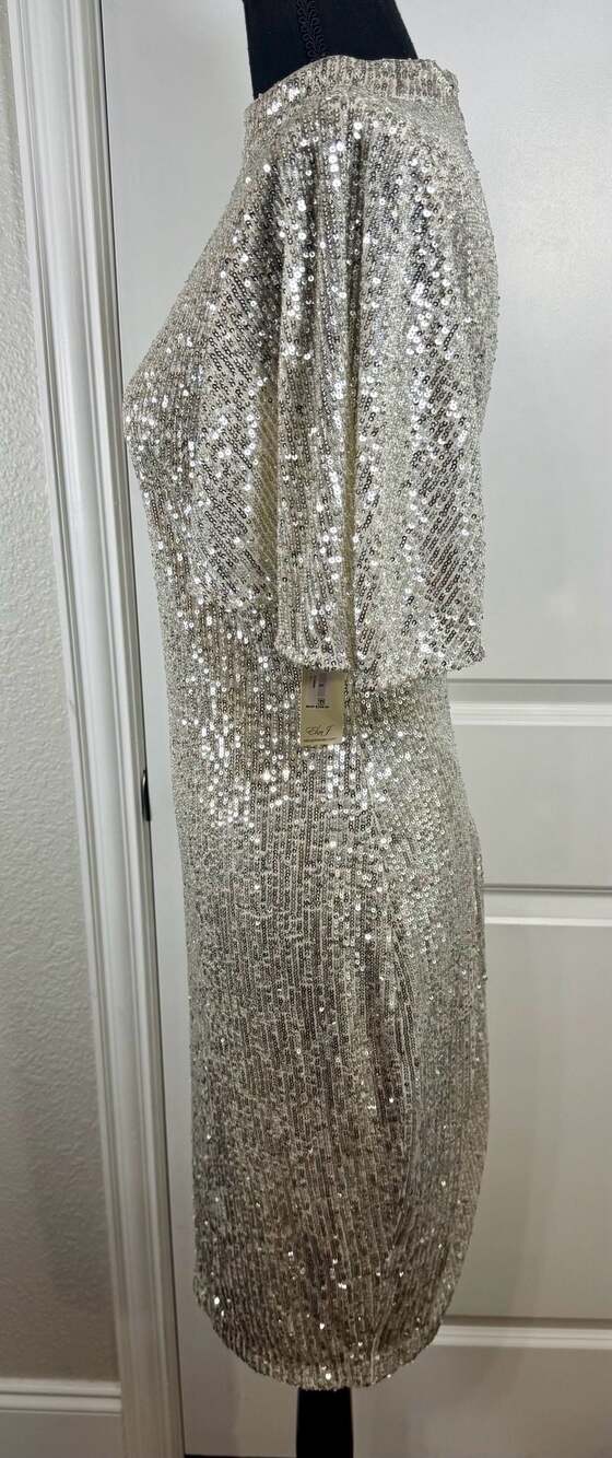 Eliza J Sequin Flutter Sleeve Sheath Dress in Silver - Picture 6 of 12